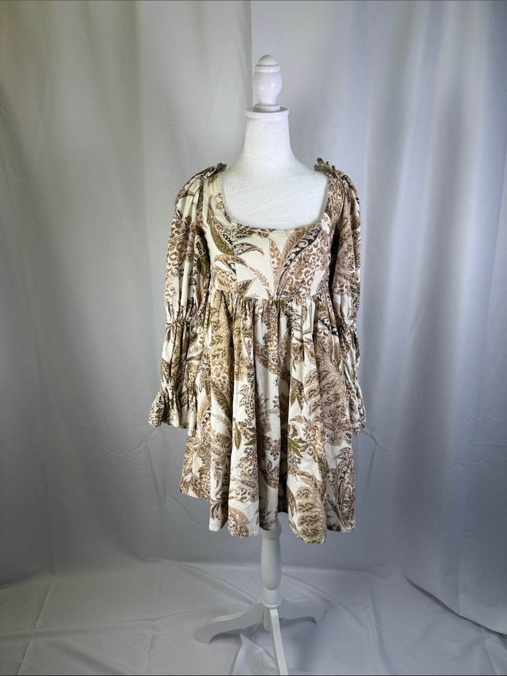 Pilcro Cream and Brown Paisley Babydoll Dress